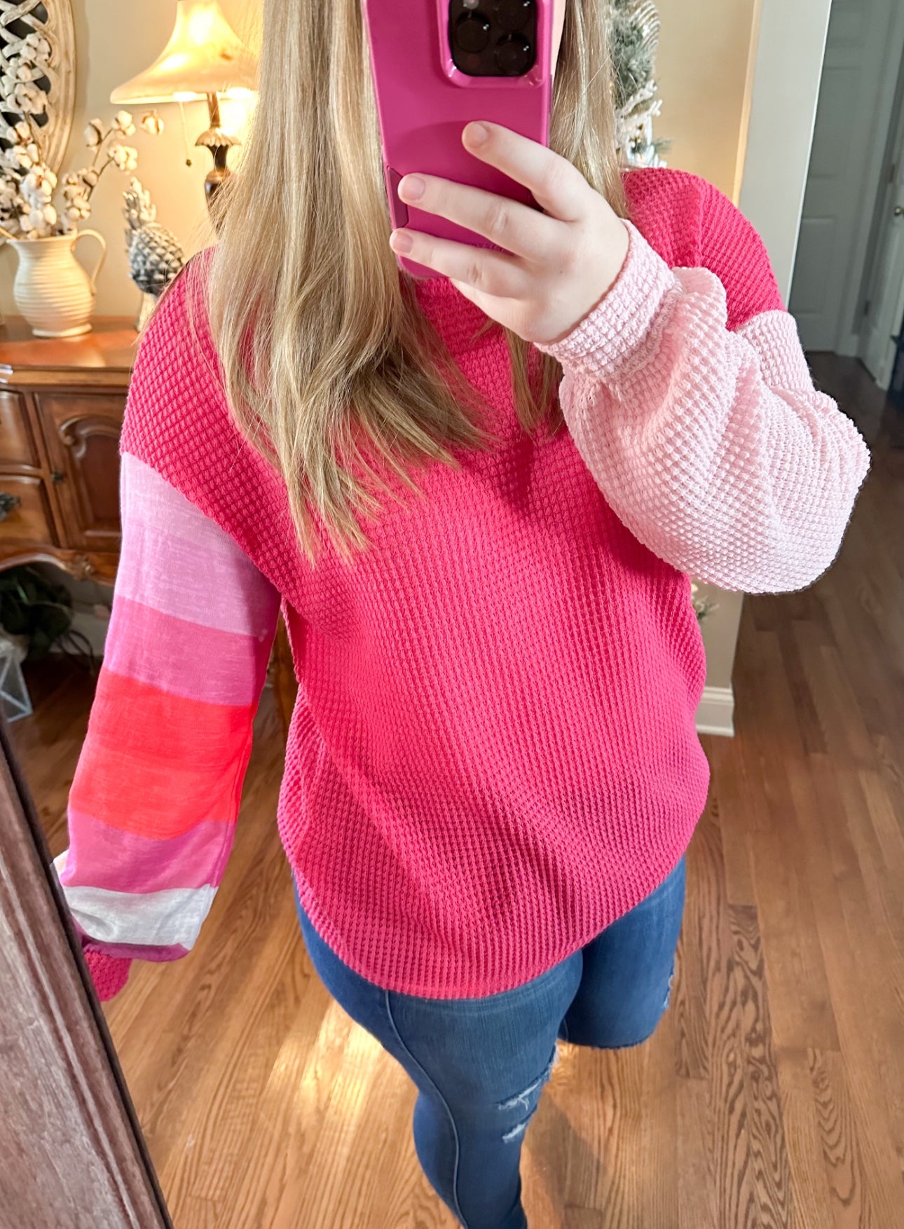 Pink Waffle Knit Top