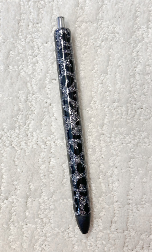 Black Leopard Glitter Pen