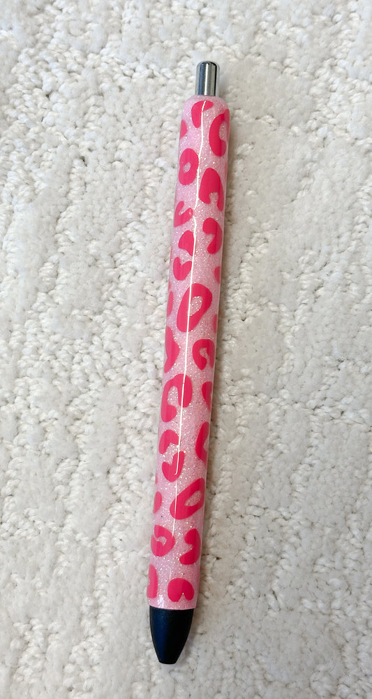 Pink Leopard Glitter Pen