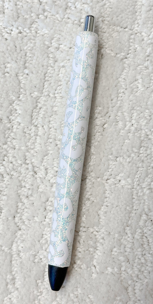 White Leopard Glitter Pen