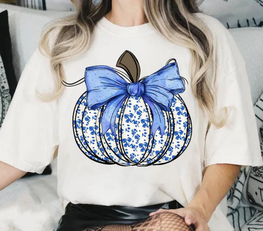 Blue Floral Pumpkin Tee -  9/8