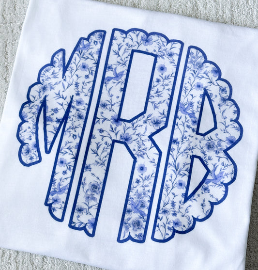 Blue Floral Monogram T-Shirt