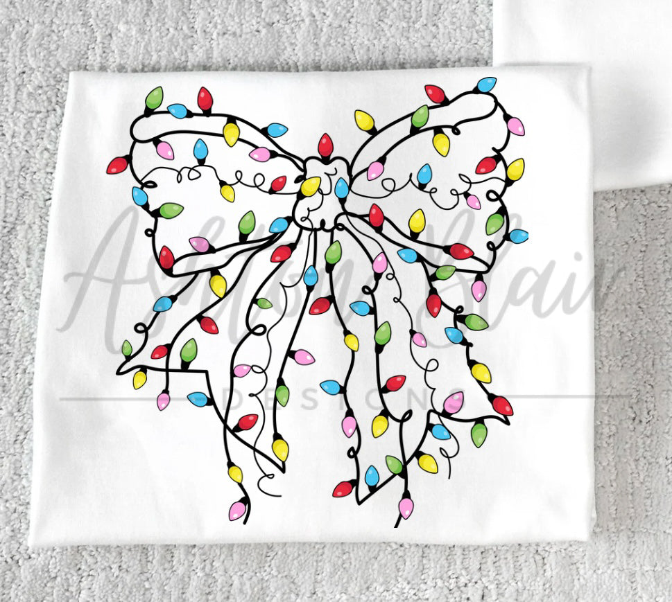 Christmas Lights Bow Tee -  9/8